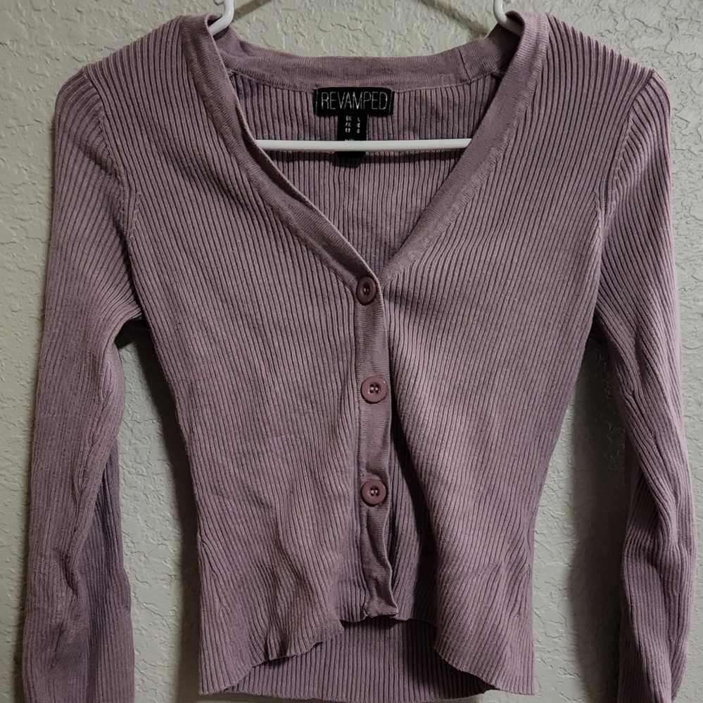 Mauve long sleeve cropped cardigan